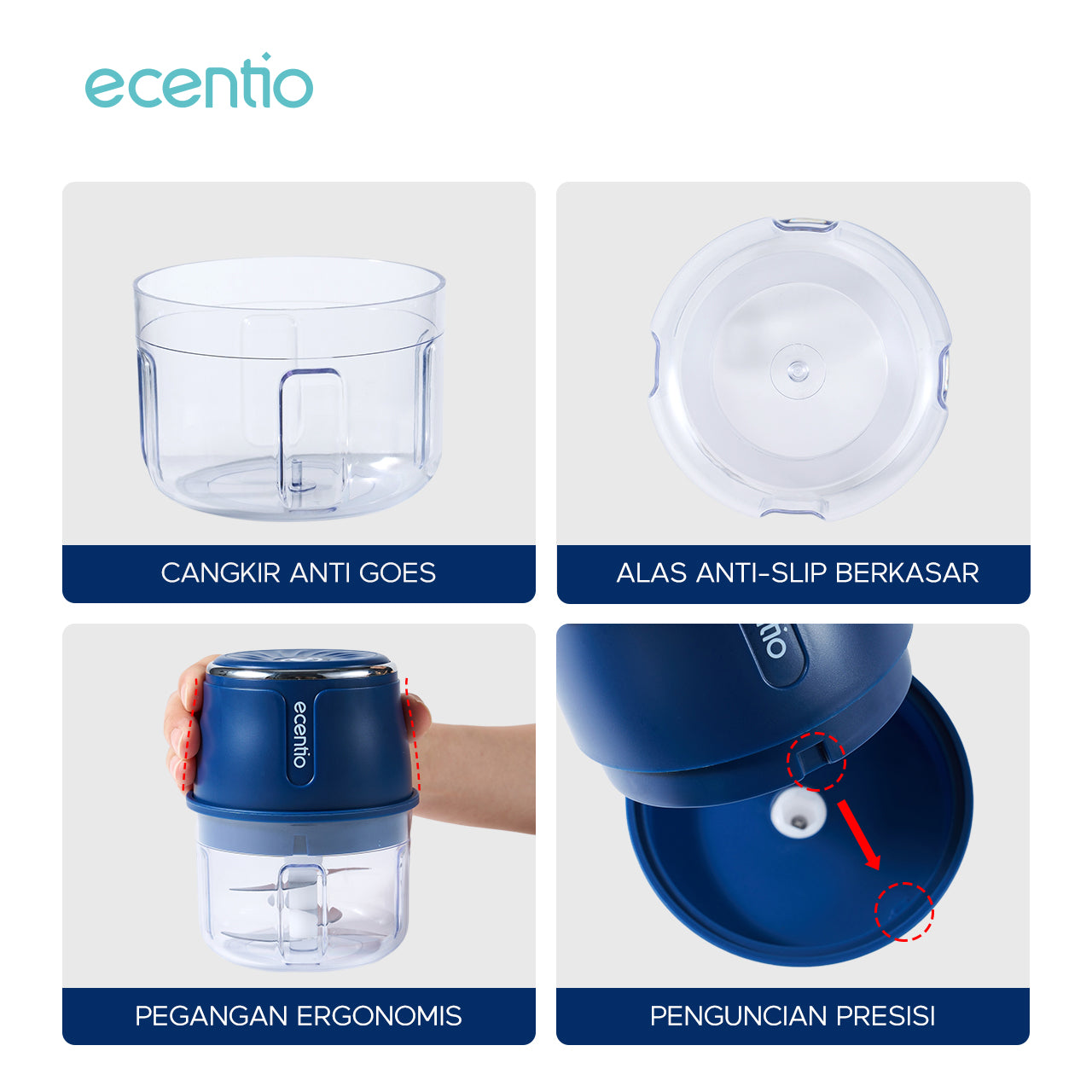 【2.0 Versions】ecentio Mini Chopper Blender 6 pisau 250ml Portable bumbu Dapur Portable Penumbuk bawang
