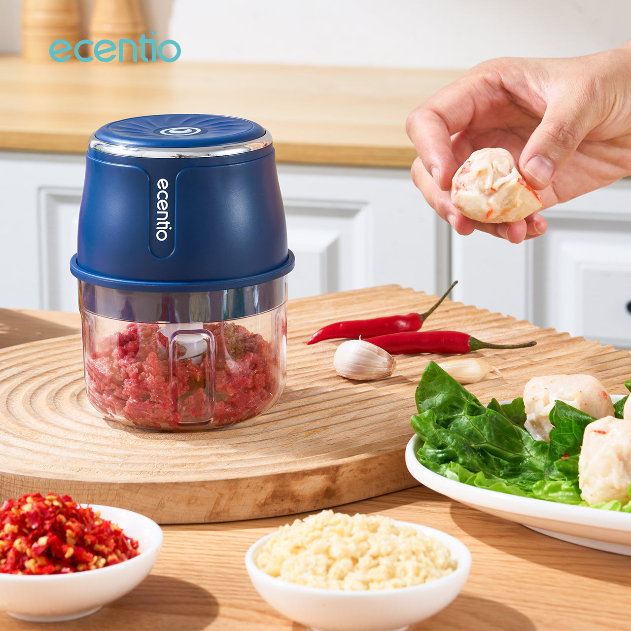 【2.0 Versions】ecentio Mini Chopper Blender 6 pisau 250ml Portable bumbu Dapur Portable Penumbuk bawang