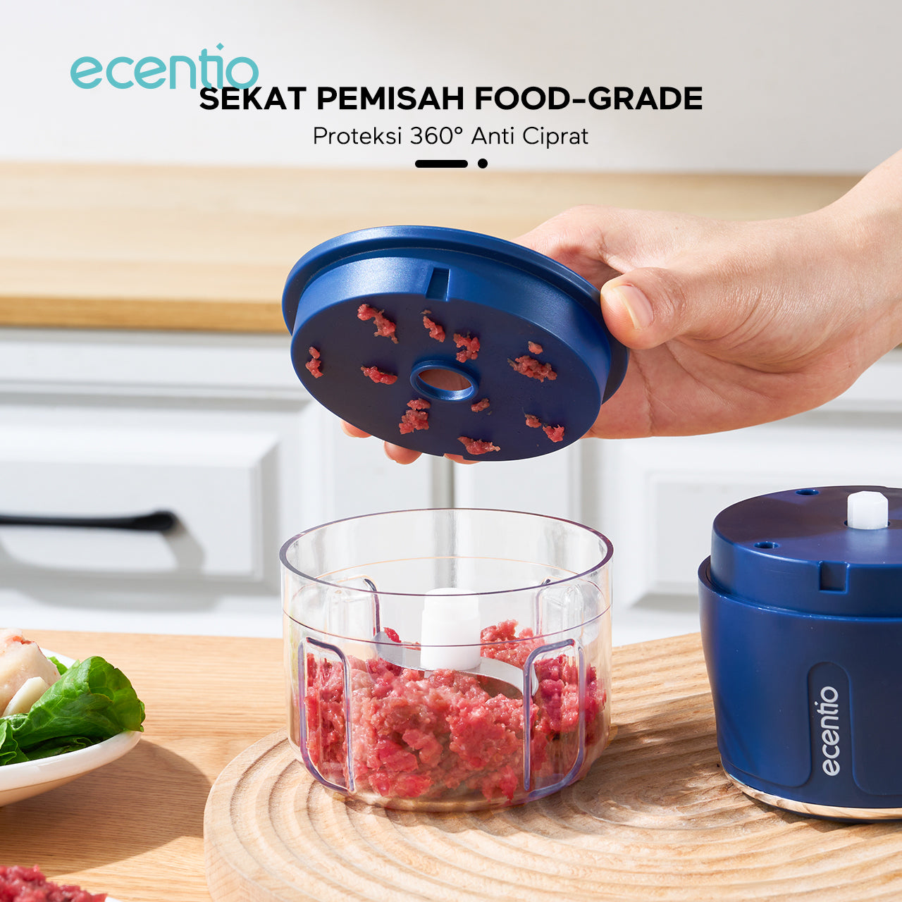 【2.0 Versions】ecentio Mini Chopper Blender 6 pisau 250ml Portable bumbu Dapur Portable Penumbuk bawang