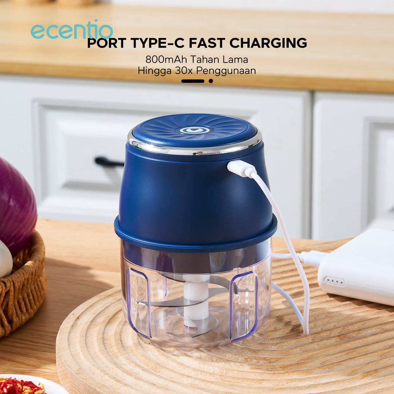 【2.0 Versions】ecentio Mini Chopper Blender 6 pisau 250ml Portable bumbu Dapur Portable Penumbuk bawang