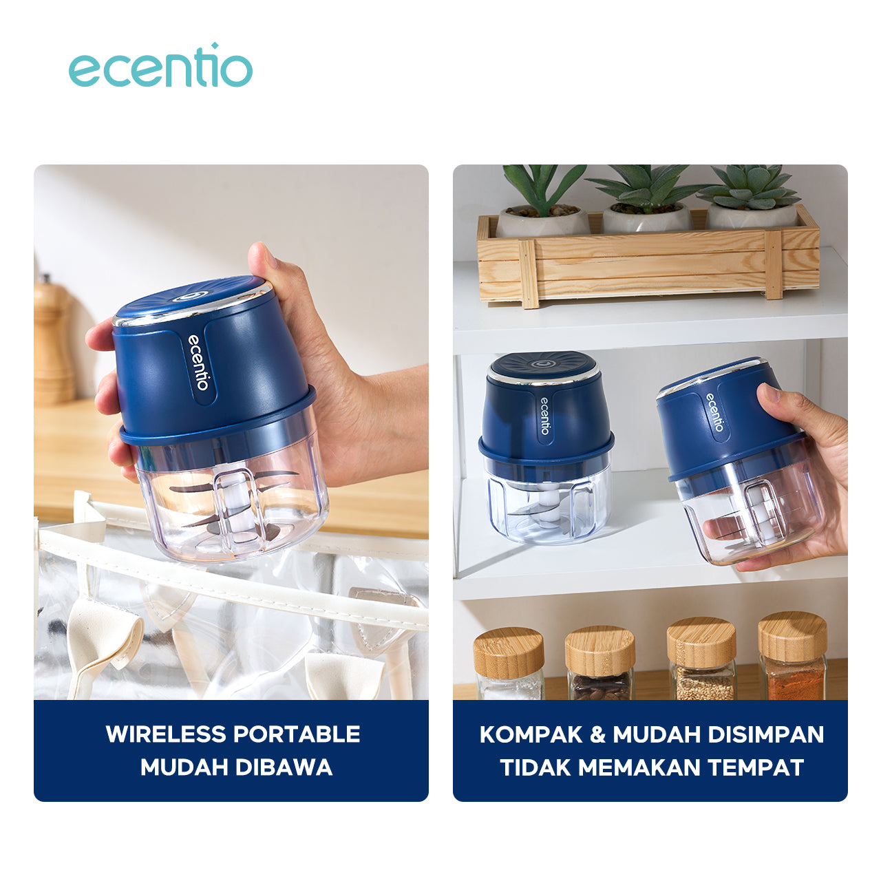 【2.0 Versions】ecentio Mini Chopper Blender 6 pisau 250ml Portable bumbu Dapur Portable Penumbuk bawang