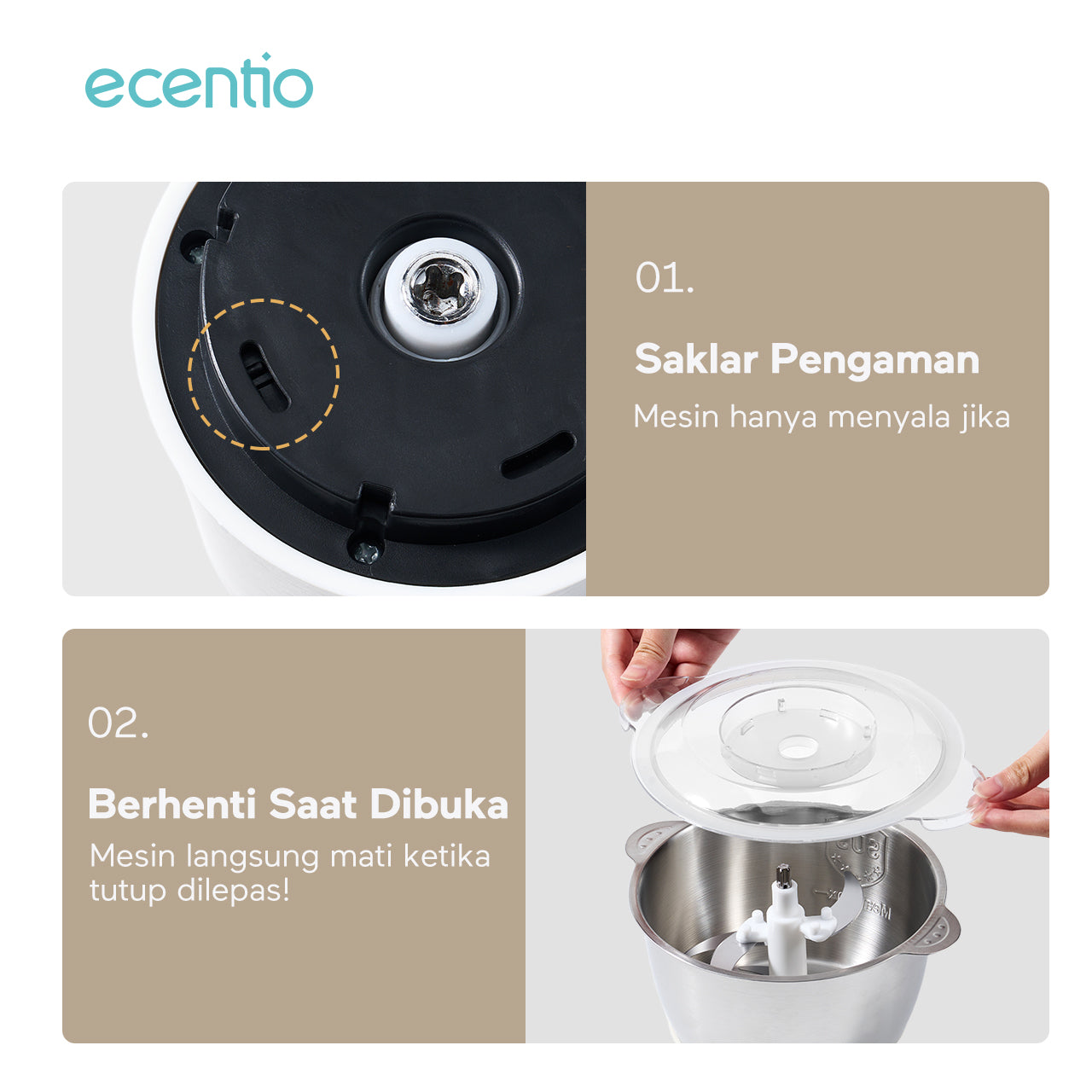 【ecentio Super Chopper 2L Series】Blender Daging 250W 6 Pisau Stainless 304 Multifungsi — Giling Daging, Bumbu, Sayur & Es