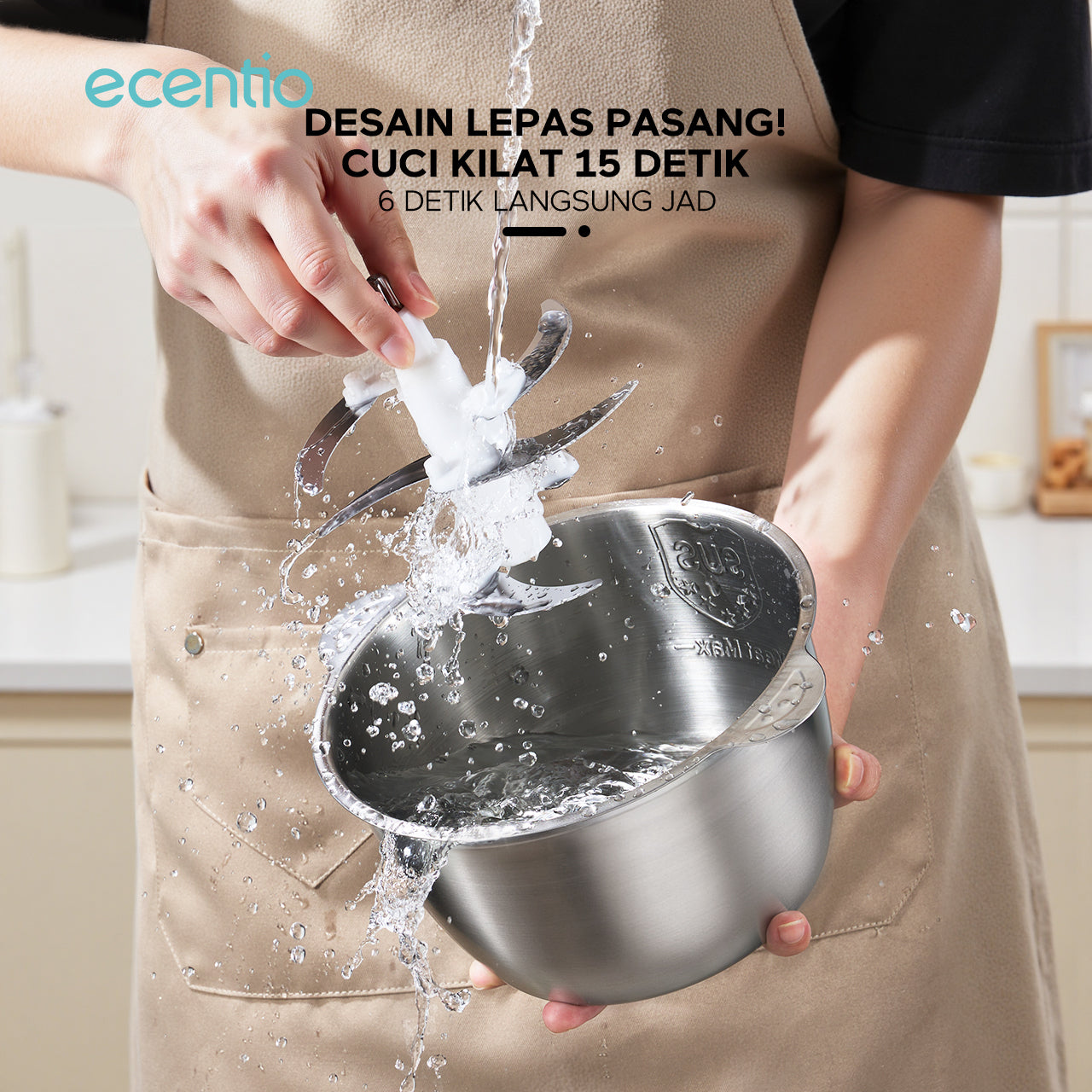 【ecentio Super Chopper 2L Series】Blender Daging 250W 6 Pisau Stainless 304 Multifungsi — Giling Daging, Bumbu, Sayur & Es