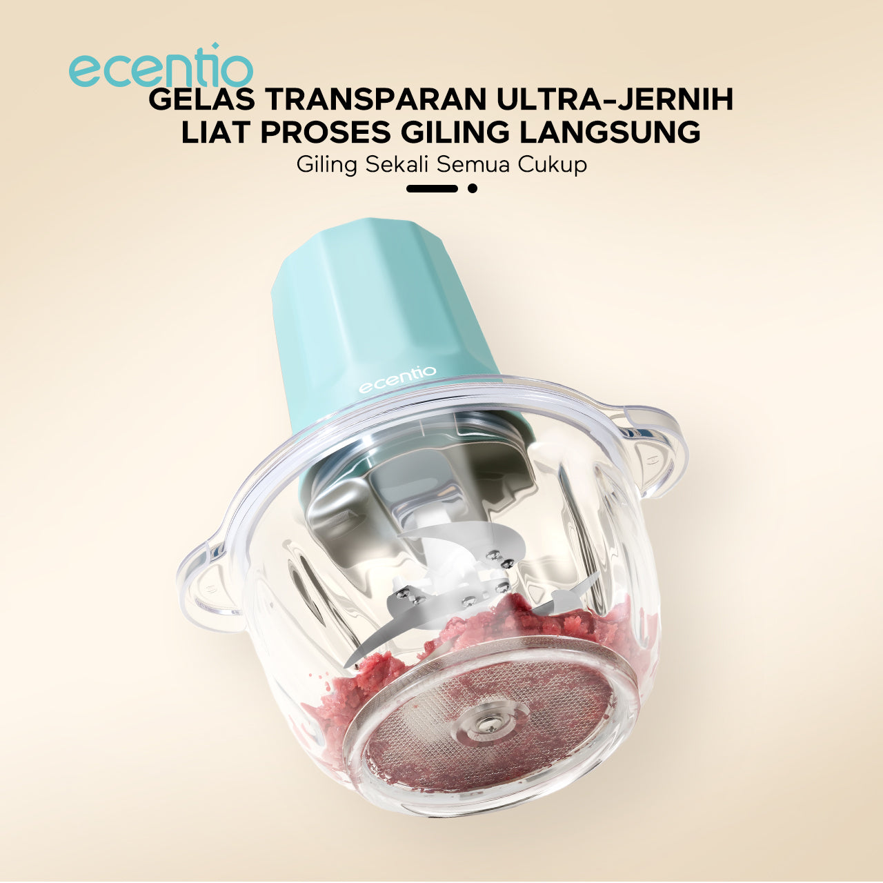 【ecentio Super Chopper Series】Blender Daging 250W 6 Pisau 304 Kapasitas 2L Anti Bocor — Giling Daging, Bumbu, Es, Sayur & Buah