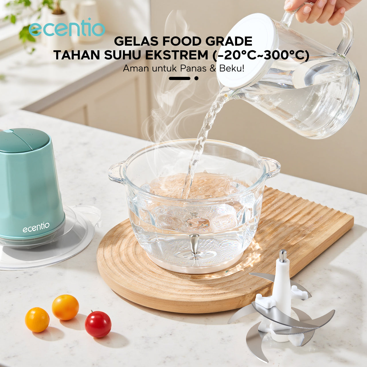 【ecentio Super Chopper Series】Blender Daging 250W 6 Pisau 304 Kapasitas 2L Anti Bocor — Giling Daging, Bumbu, Es, Sayur & Buah