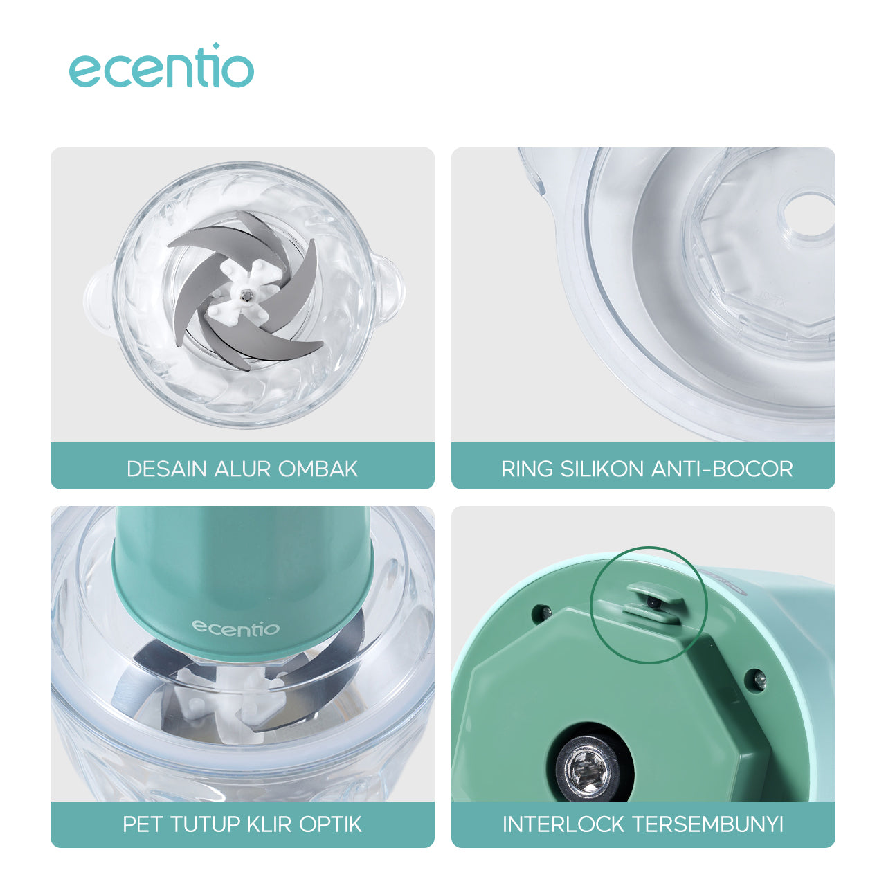 【ecentio Super Chopper Series】Blender Daging 250W 6 Pisau 304 Kapasitas 2L Anti Bocor — Giling Daging, Bumbu, Es, Sayur & Buah