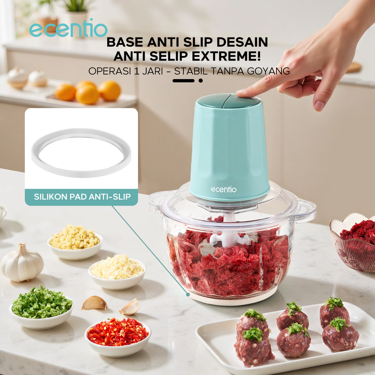 【ecentio Super Chopper Series】Blender Daging 250W 6 Pisau 304 Kapasitas 2L Anti Bocor — Giling Daging, Bumbu, Es, Sayur & Buah