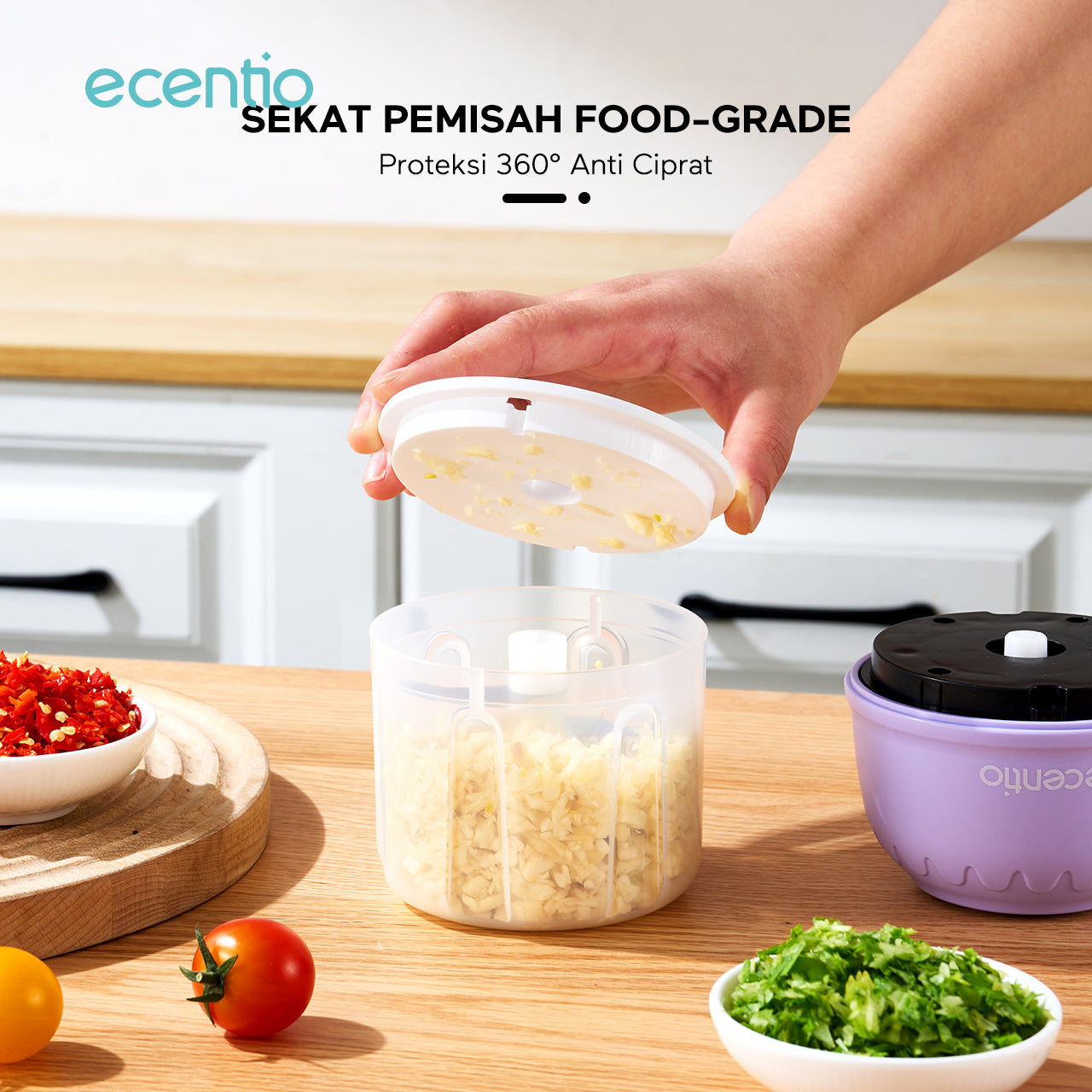 【🌟Pre-Order】ecentio Mini Chopper Blender ungu 6 pisau 350ml Portable Bumbu Dapur Portable Penumbuk bawang Tebal Master Dapur Multifungsi basah kering halus dapur