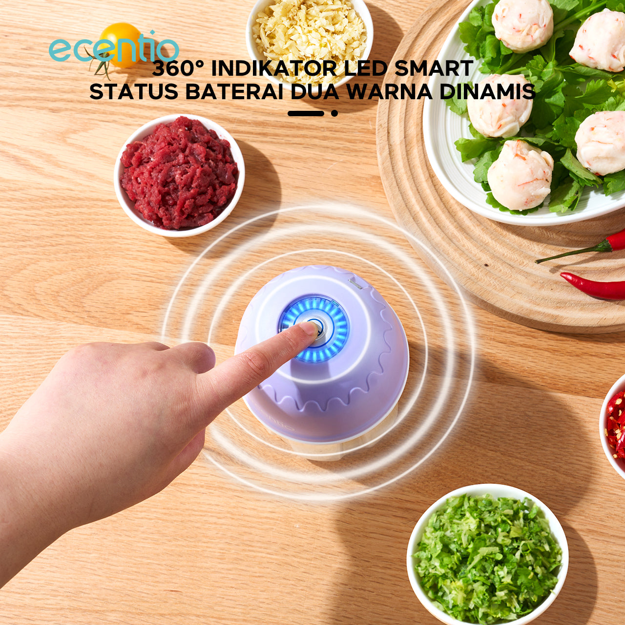 【🌟Pre-Order】ecentio Mini Chopper Blender ungu 6 pisau 350ml Portable Bumbu Dapur Portable Penumbuk bawang Tebal Master Dapur Multifungsi basah kering halus dapur