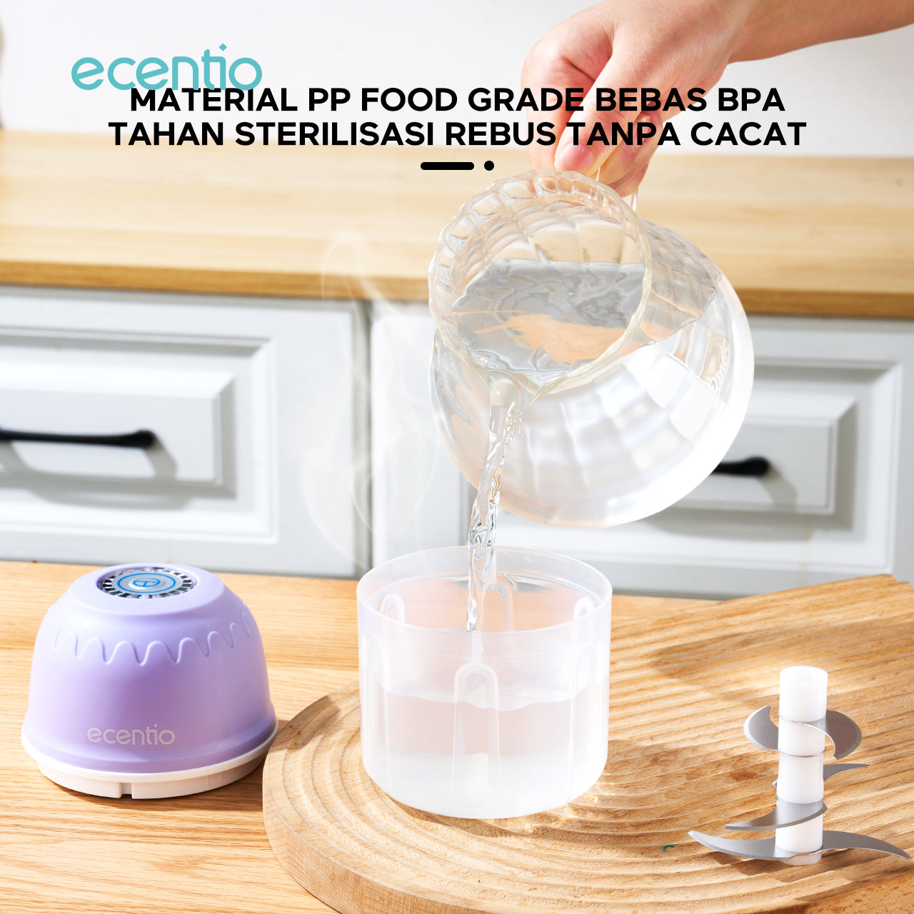 【🌟Pre-Order】ecentio Mini Chopper Blender ungu 6 pisau 350ml Portable Bumbu Dapur Portable Penumbuk bawang Tebal Master Dapur Multifungsi basah kering halus dapur