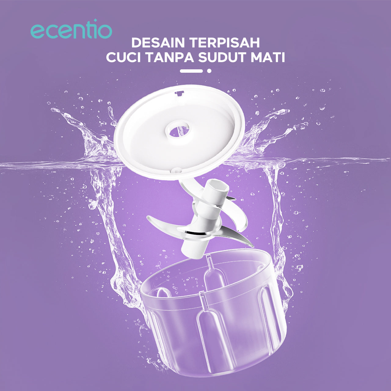 【🌟Pre-Order】ecentio Mini Chopper Blender ungu 6 pisau 350ml Portable Bumbu Dapur Portable Penumbuk bawang Tebal Master Dapur Multifungsi basah kering halus dapur