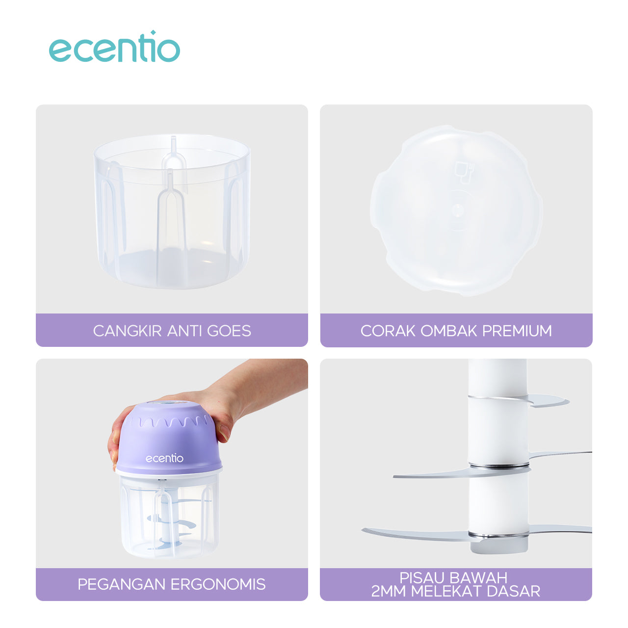 【🌟Pre-Order】ecentio Mini Chopper Blender ungu 6 pisau 350ml Portable Bumbu Dapur Portable Penumbuk bawang Tebal Master Dapur Multifungsi basah kering halus dapur