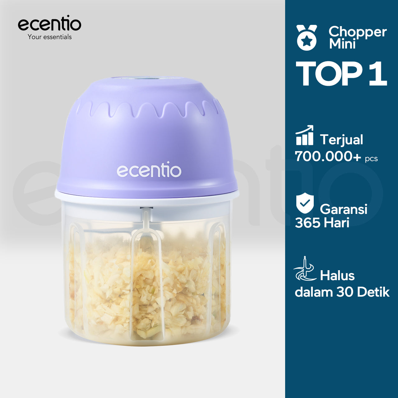 【🌟Pre-Order】ecentio Mini Chopper Blender ungu 6 pisau 350ml Portable Bumbu Dapur Portable Penumbuk bawang Tebal Master Dapur Multifungsi basah kering halus dapur