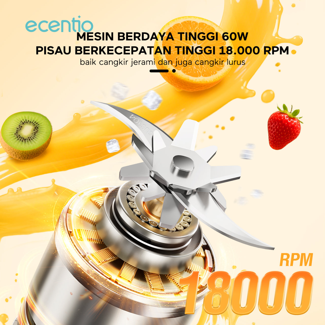 【Disney Juicer Series】ecentio Juicer Blender 18 Pisau 304 Kaca 500ml Dua Kecepatan Portable Mini dengan Sedotan & Tali Sling