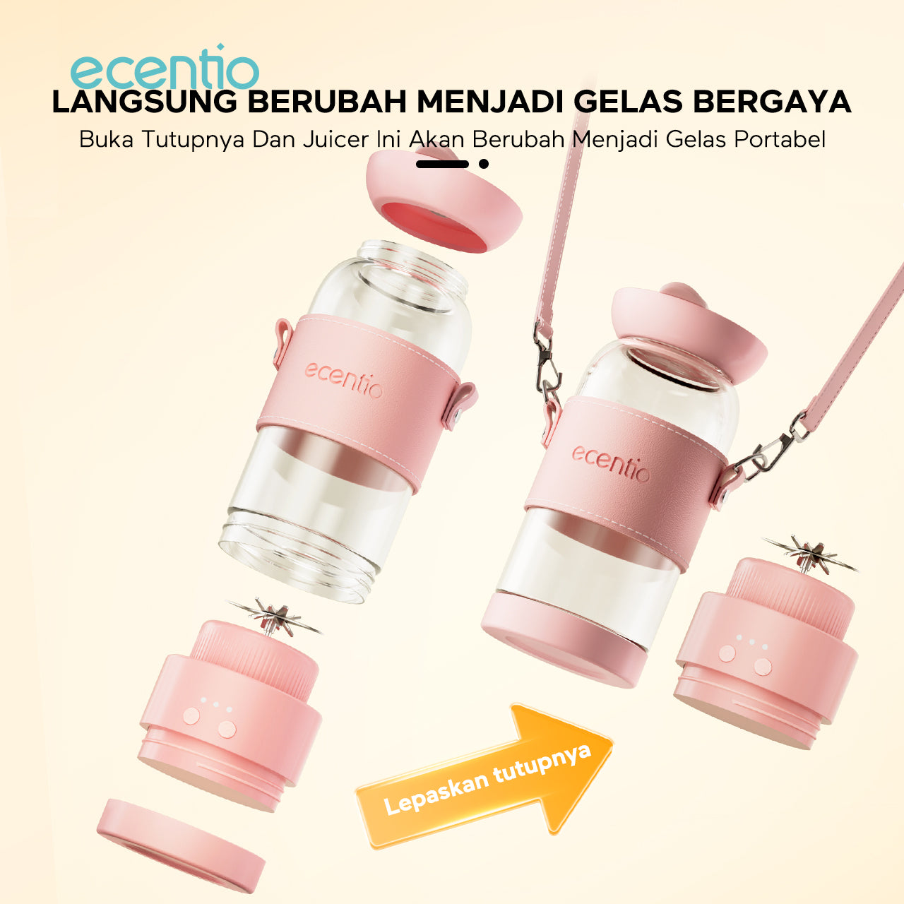 【Disney Juicer Series】ecentio Juicer Blender 18 Pisau 304 Kaca 500ml Dua Kecepatan Portable Mini dengan Sedotan & Tali Sling