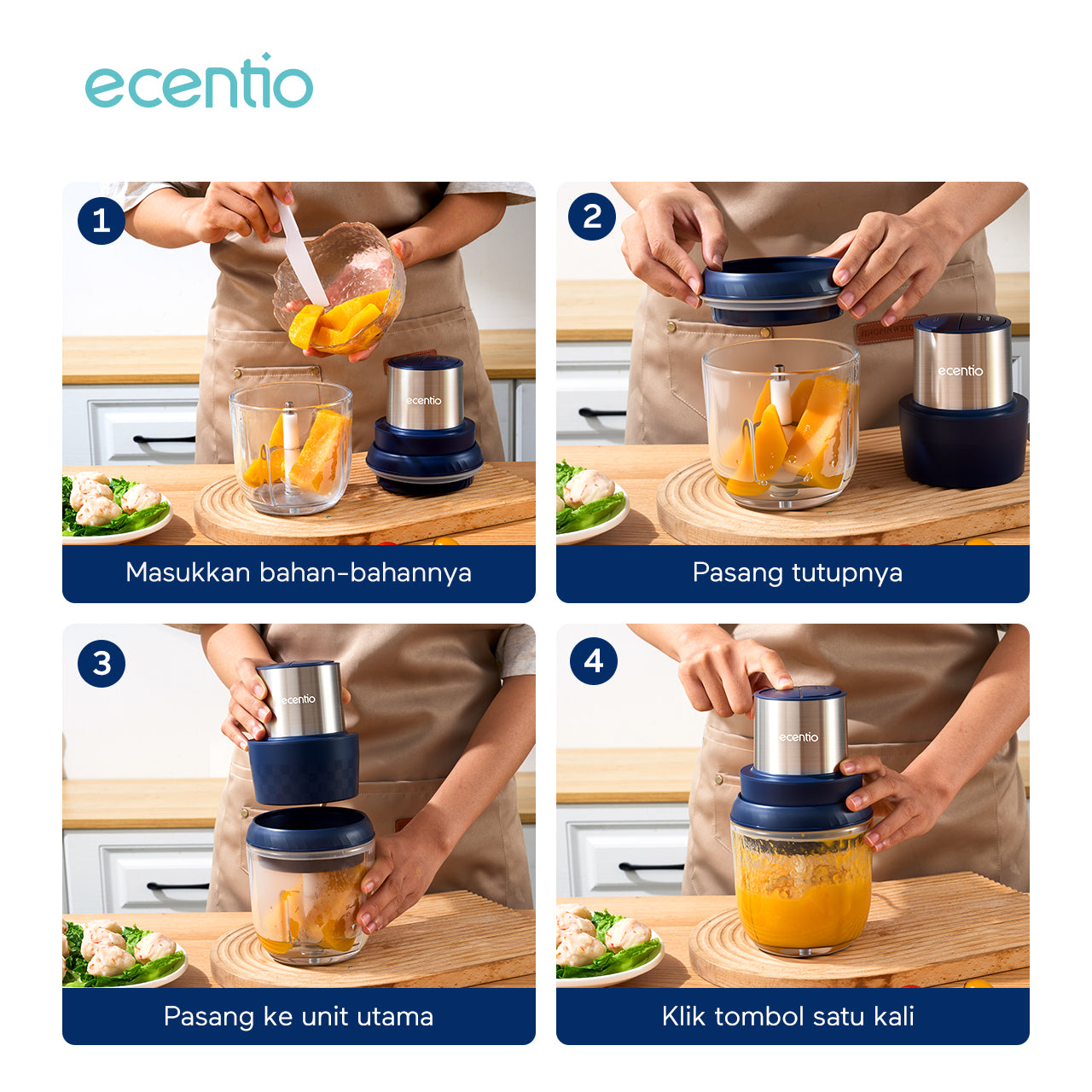 ecentio Blender mini Food Chopper 800ml Bayi Multi-fungsi Blender Mesin Penghalus Daging dan Buah Garansi Resmi 1 Tahun
