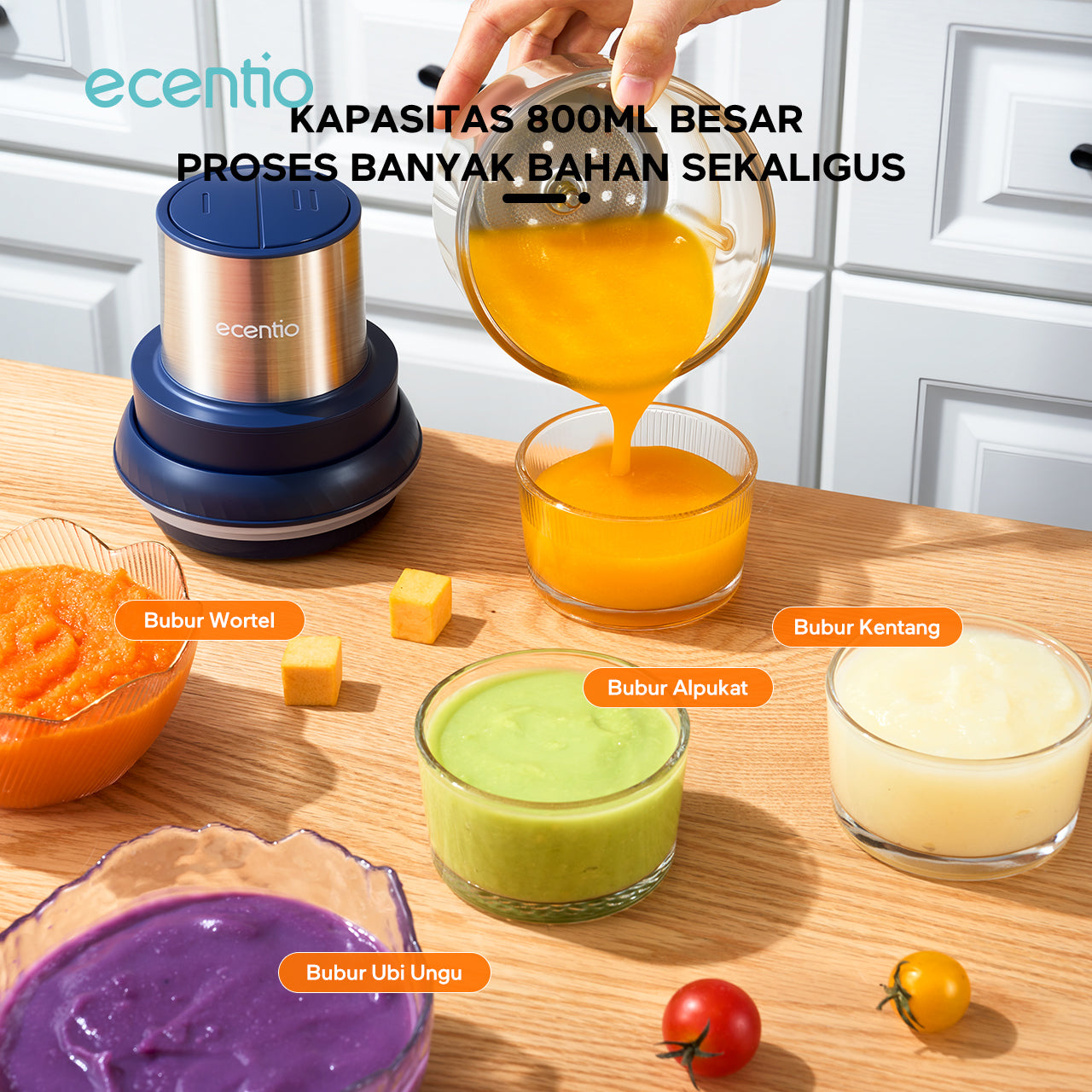ecentio Blender mini Food Chopper 800ml Bayi Multi-fungsi Blender Mesin Penghalus Daging dan Buah Garansi Resmi 1 Tahun