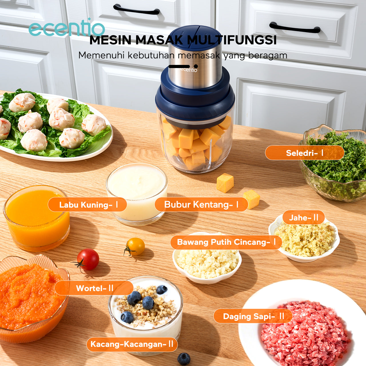 ecentio Blender mini Food Chopper 800ml Bayi Multi-fungsi Blender Mesin Penghalus Daging dan Buah Garansi Resmi 1 Tahun