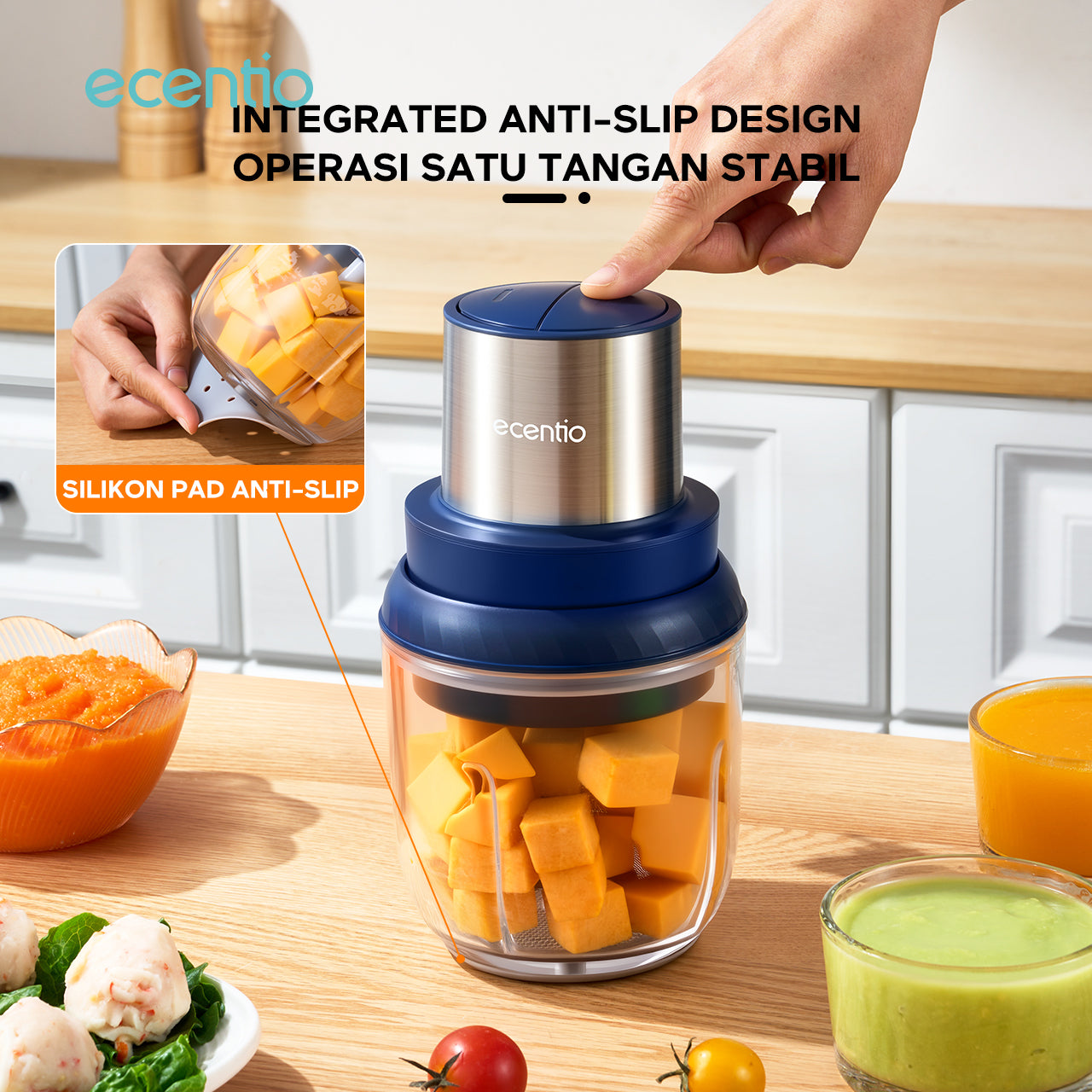 ecentio Blender mini Food Chopper 800ml Bayi Multi-fungsi Blender Mesin Penghalus Daging dan Buah Garansi Resmi 1 Tahun