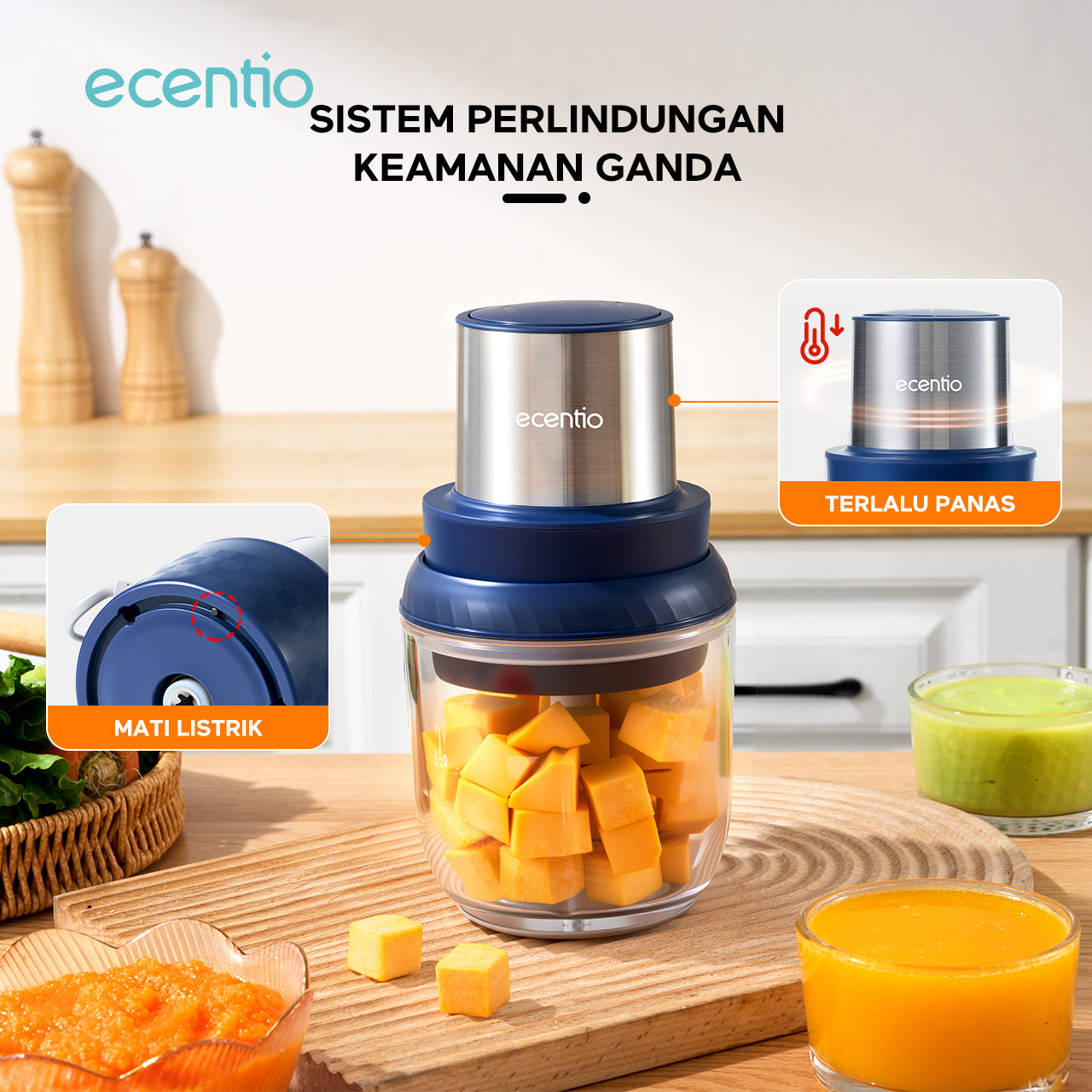 ecentio Blender mini Food Chopper 800ml Bayi Multi-fungsi Blender Mesin Penghalus Daging dan Buah Garansi Resmi 1 Tahun