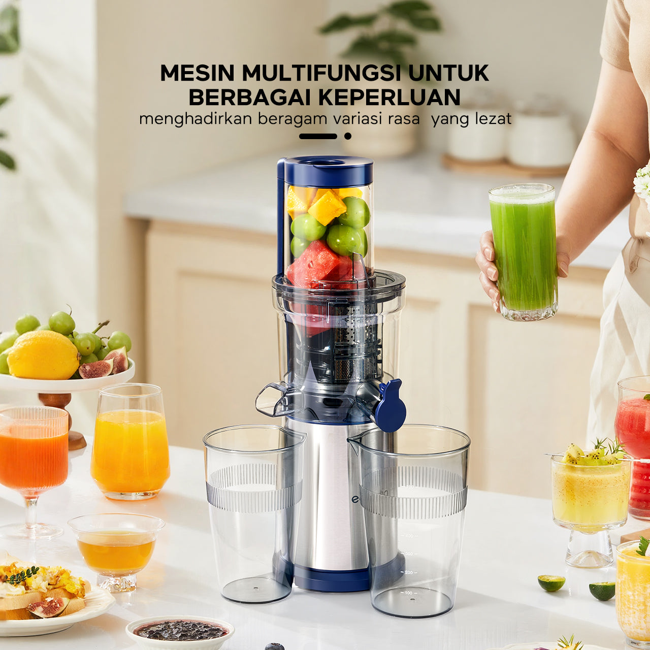 ecentio slow juicer portable 79mm caliber multifungsi blender tanpa ampas bear 700ML+600ML 180W blender fruit juice machine