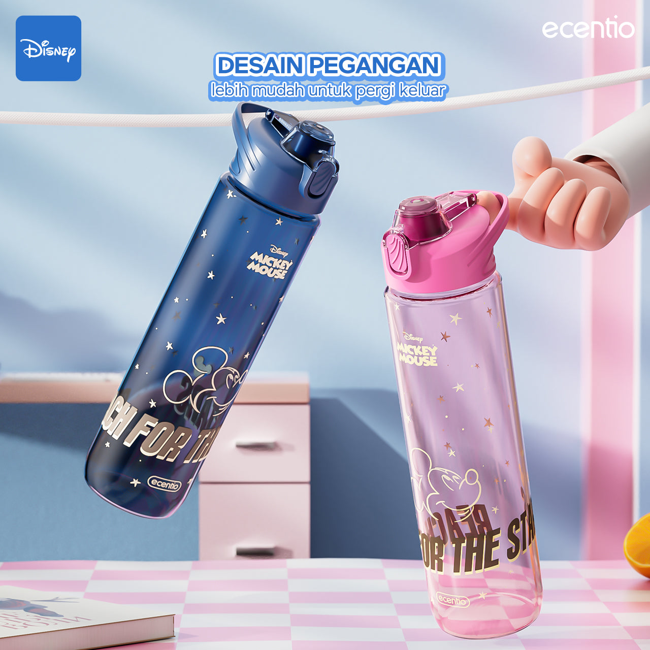 Botol Minum Anak Disney Mickey 1L BPA Free | Anti Bocor, Aman Food Grade, Desain Lucu, Cocok Sekolah & Main