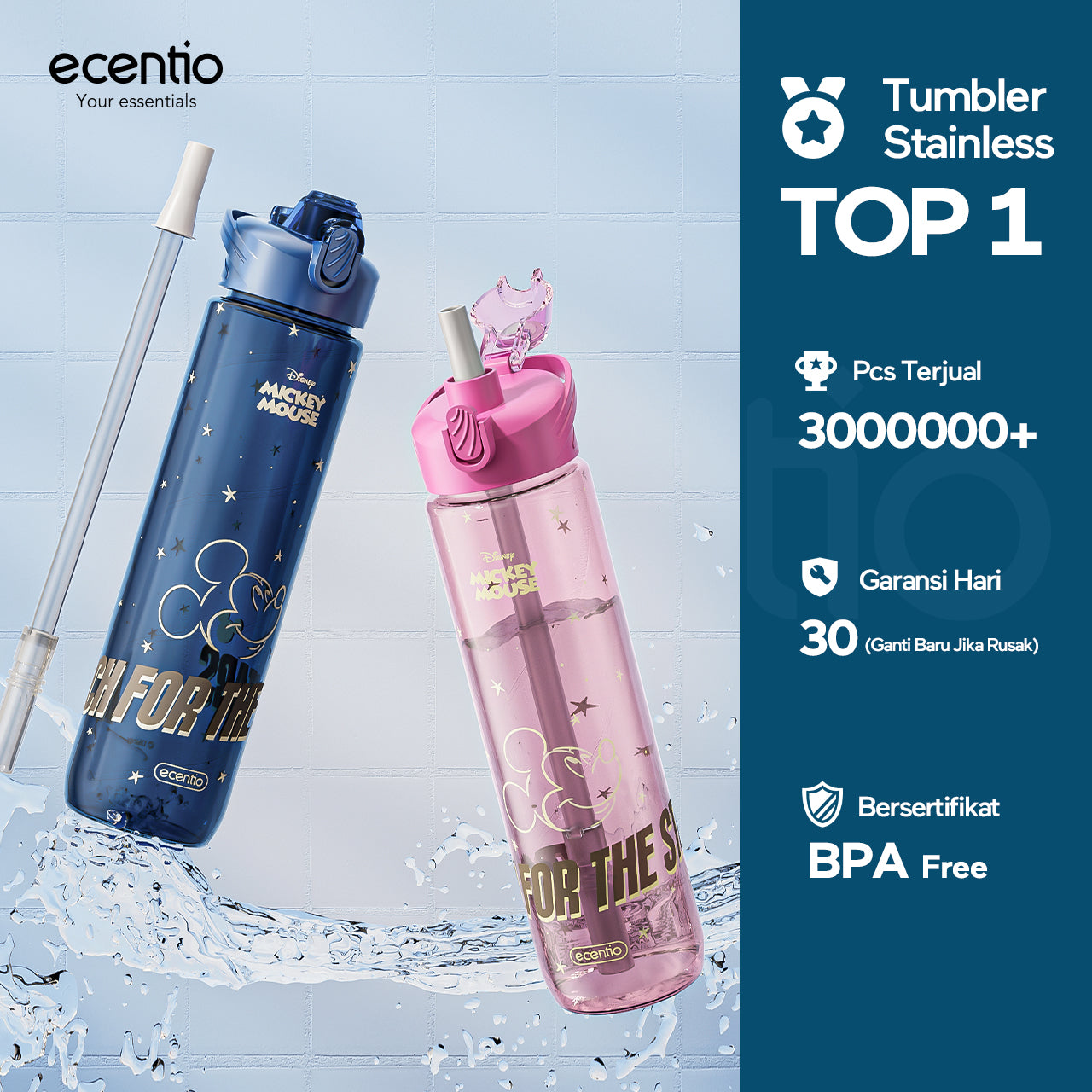 Botol Minum Anak Disney Mickey 1L BPA Free | Anti Bocor, Aman Food Grade, Desain Lucu, Cocok Sekolah & Main