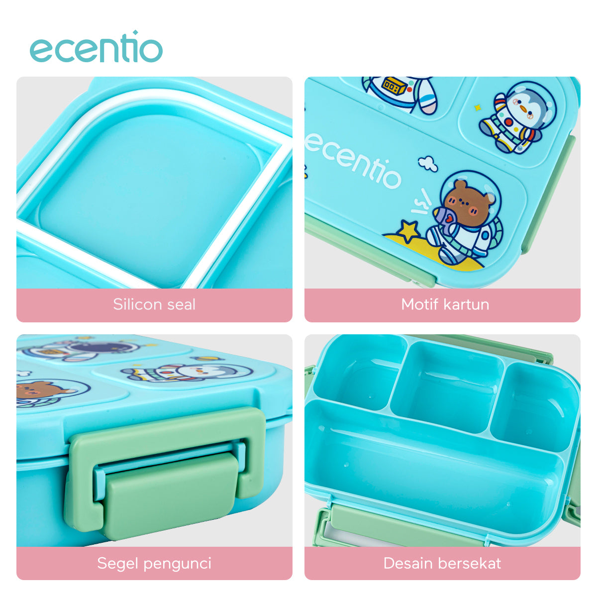 ecentio lunch box set 1000ml anak dan botol minum anti bocor bpa free