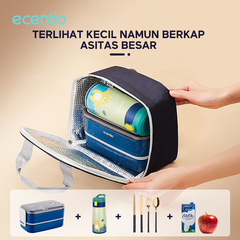ecentio lunch box set 1000ml anak dan botol minum anti bocor bpa free