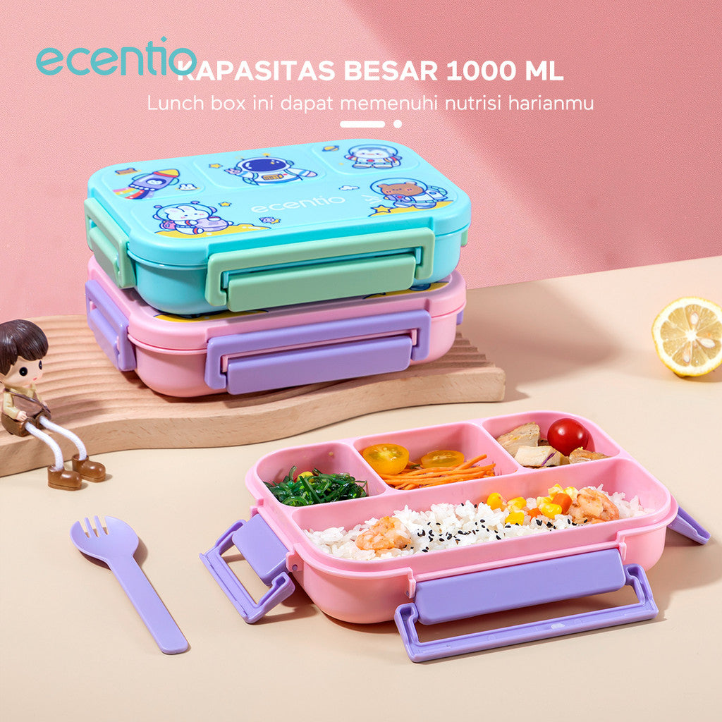 ecentio lunch box set 1000ml anak dan botol minum anti bocor bpa free