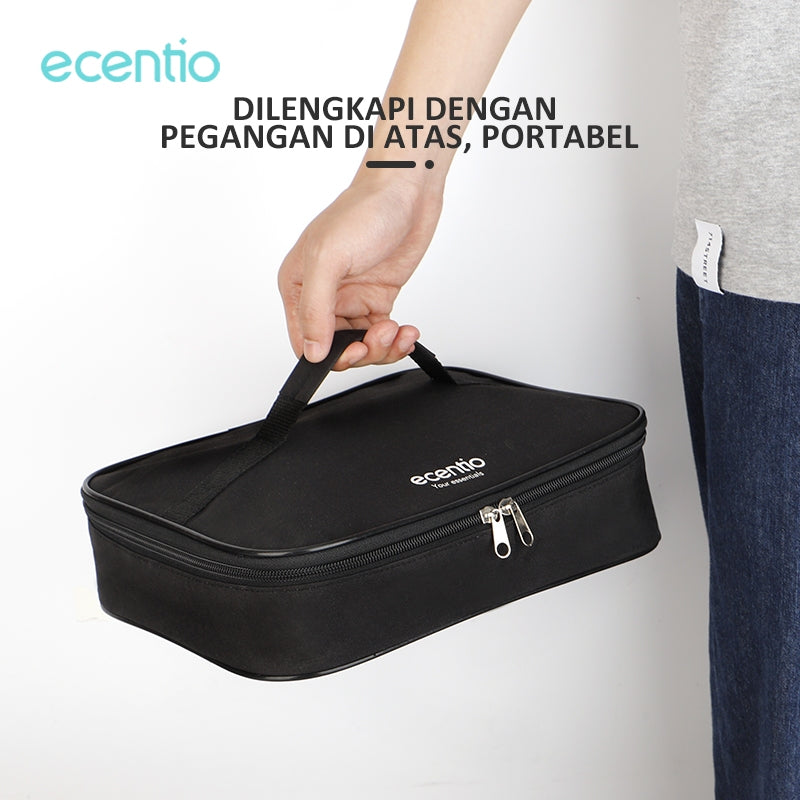 【Gratis Tumbler】ecentio lunch box stainless sekat 4 dan tempat minum anti tumpah tempat makan hitam