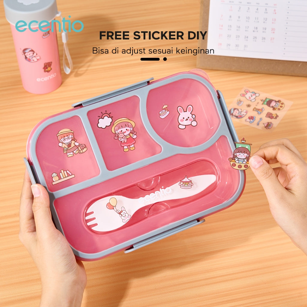 ecentio lunch box 4pcs set tempat bekal dan botol minum