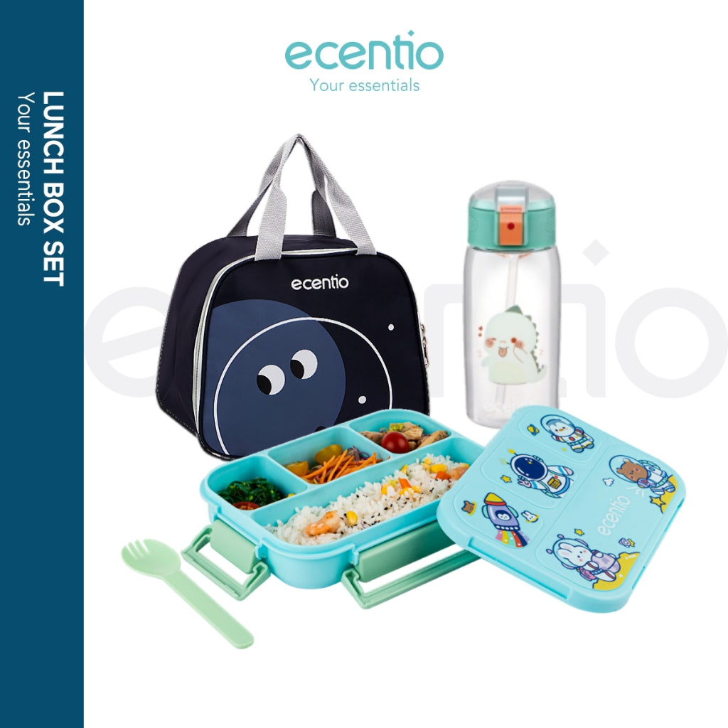 ecentio lunch box set 1000ml anak dan botol minum anti bocor bpa free