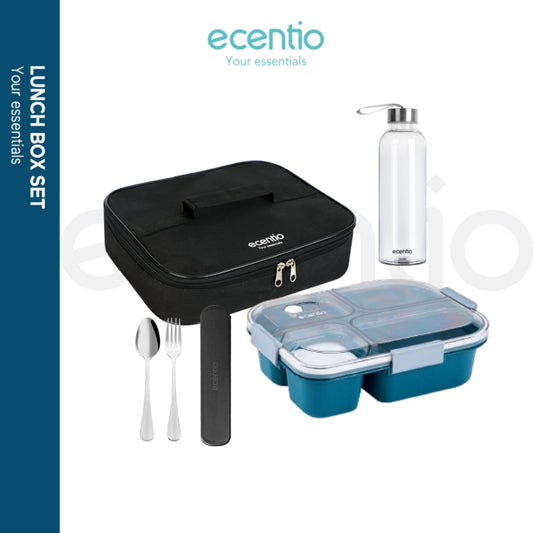 ecentio lunch box set 1000ml kotak Makan Botol lunch box set tas botol airStainless Steel Sumpit Sendok Grapu Set