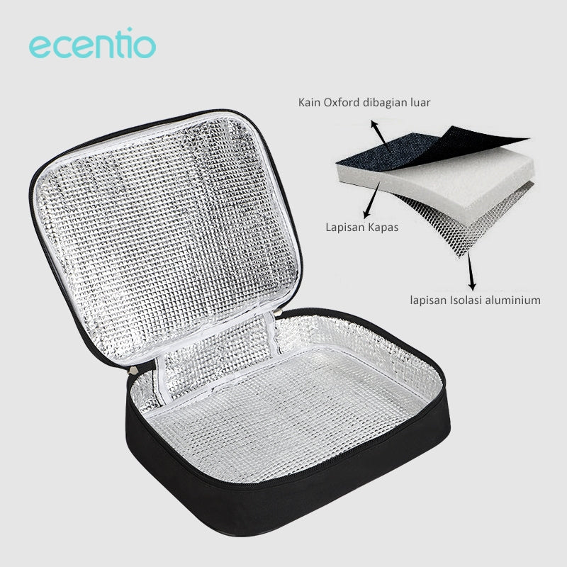 【Gratis Tumbler】ecentio lunch box stainless sekat 4 dan tempat minum anti tumpah tempat makan hitam