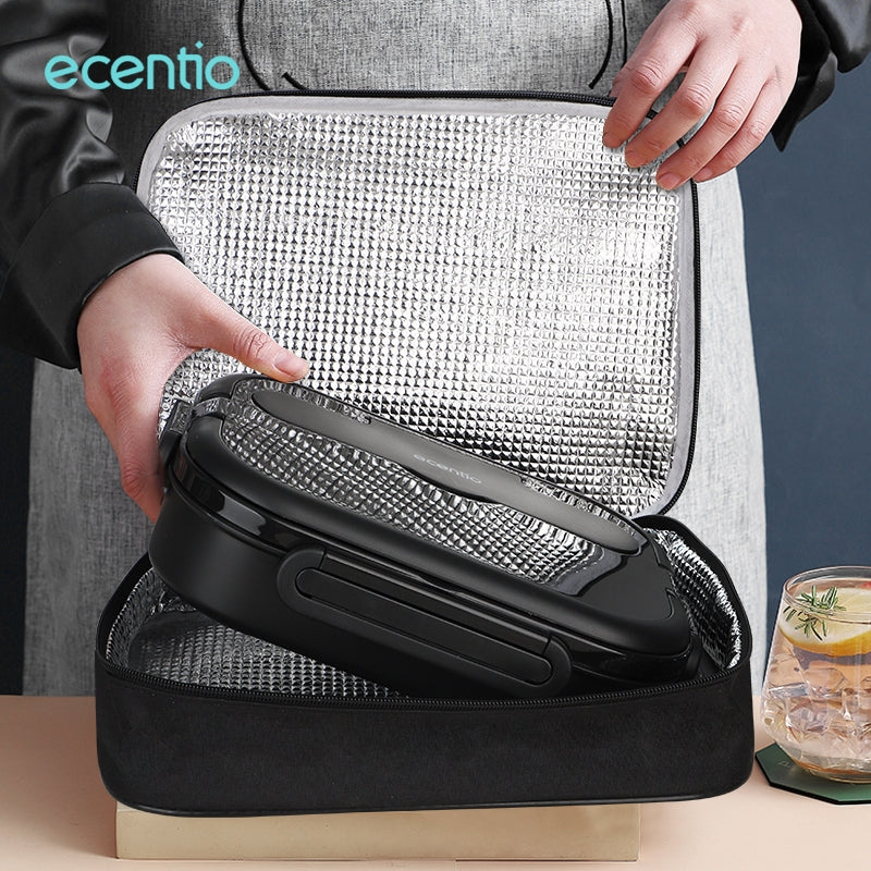 【Gratis Tumbler】ecentio lunch box stainless sekat 4 dan tempat minum anti tumpah tempat makan hitam