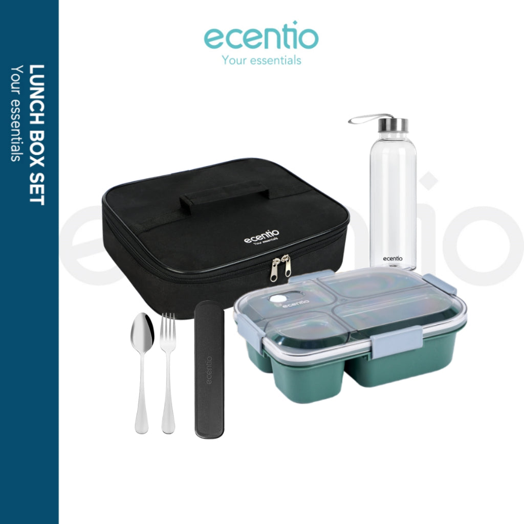 ecentio lunch box set 1000ml kotak Makan Botol lunch box set tas botol airStainless Steel Sumpit Sendok Grapu Set