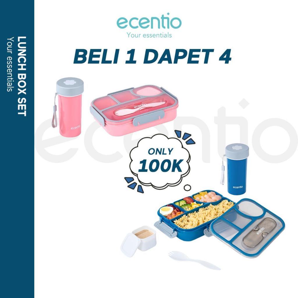 ecentio lunch box 4pcs set tempat bekal dan botol minum
