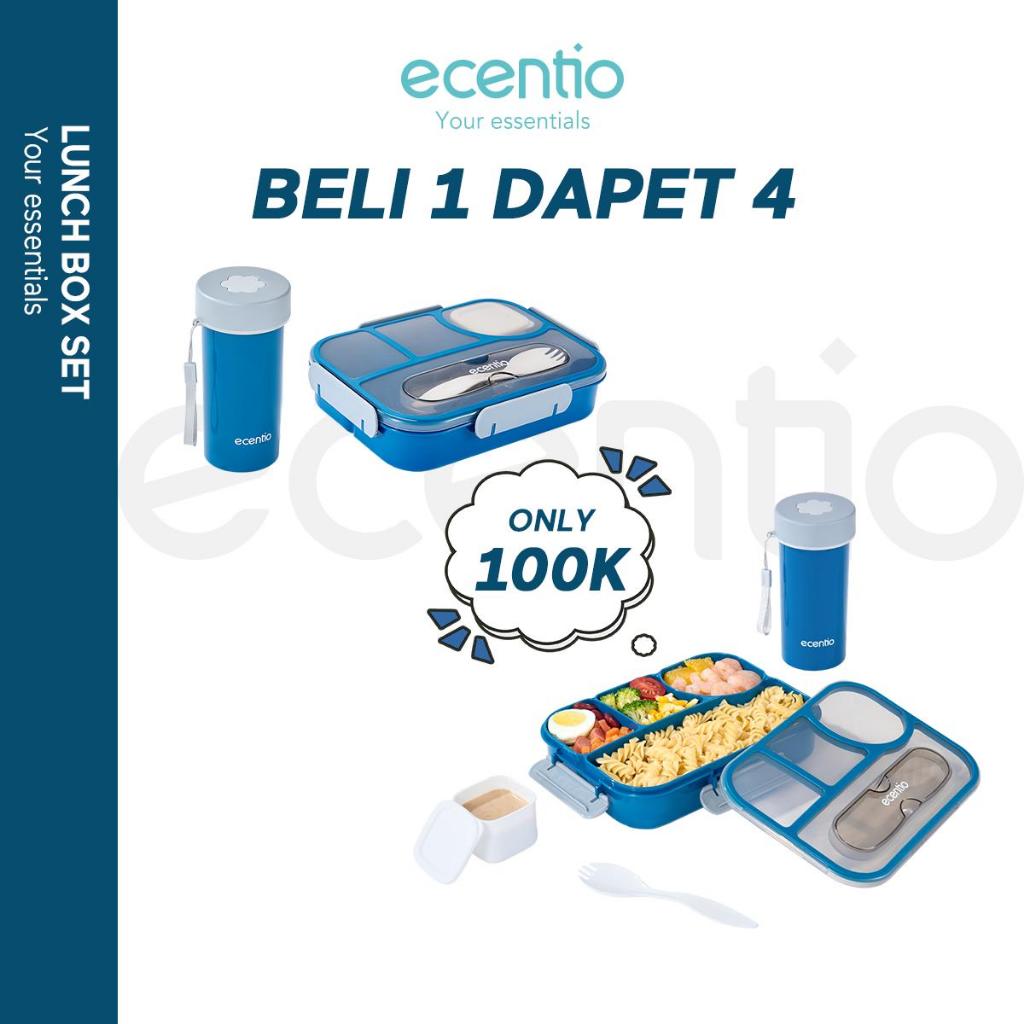 ecentio lunch box 4pcs set tempat bekal dan botol minum