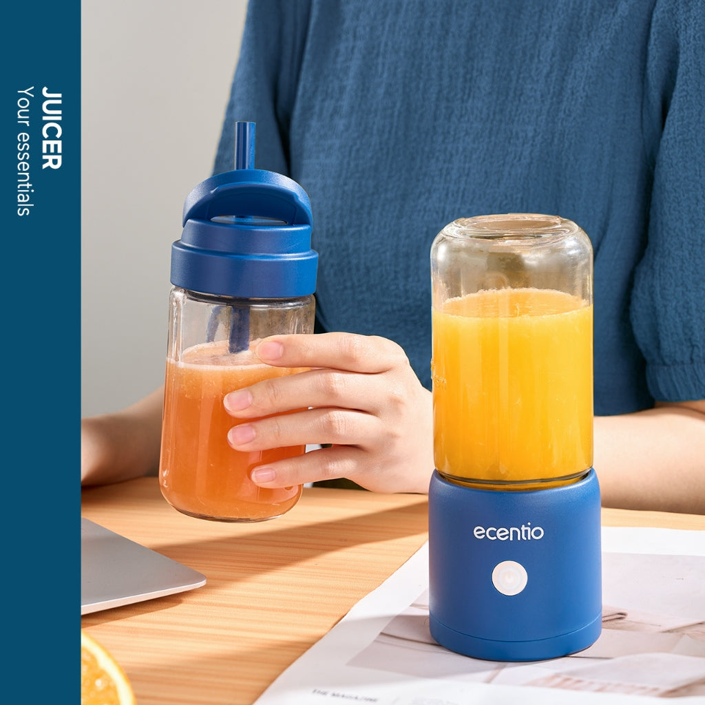 ecentio blender 10 pisau juicer Kaca Tebal 2 Cup mini portable dengan sedotan 380ml+380ml