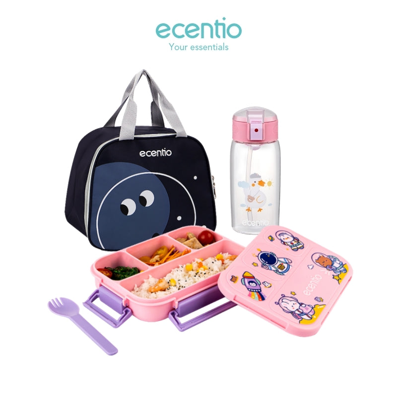 ecentio lunch box set 1000ml anak dan botol minum anti bocor bpa free
