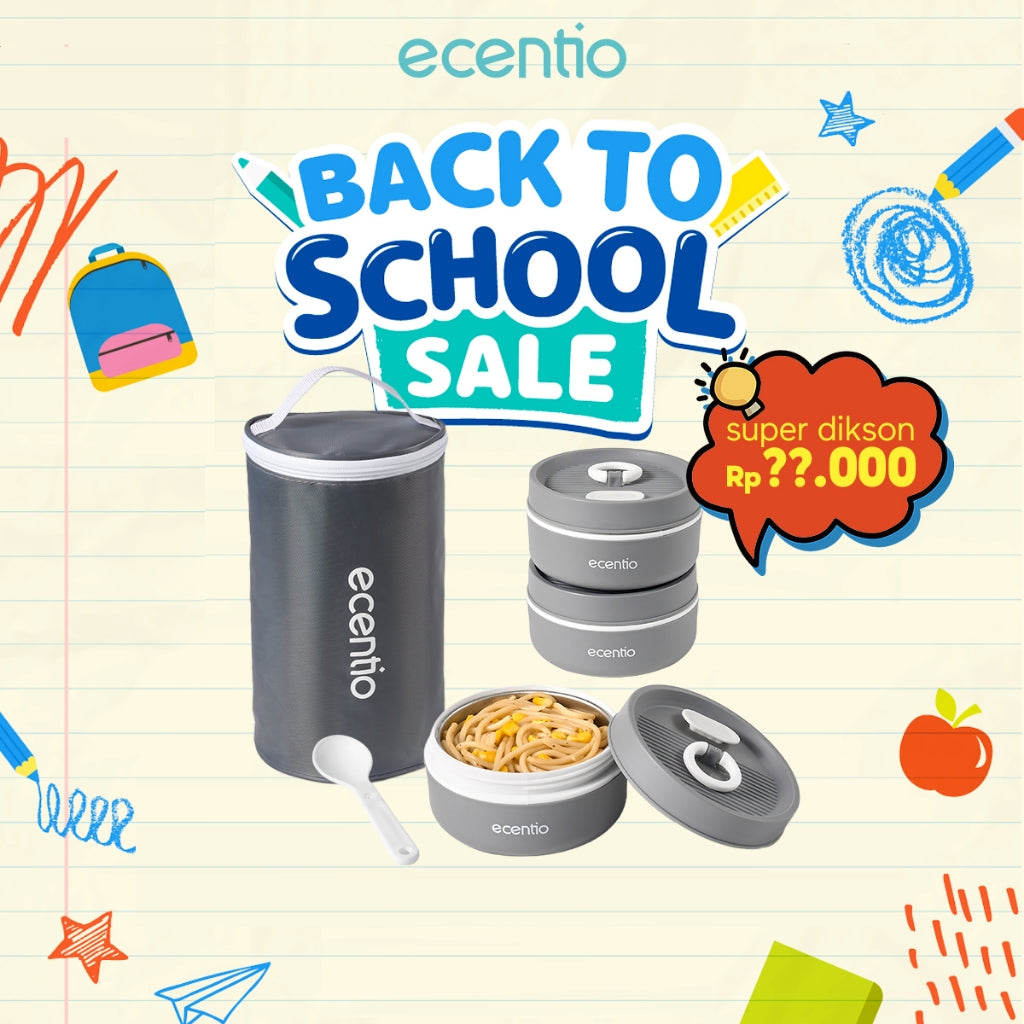ecentio lunch box tas set 3pcs Kotak Makan anti tumpah 304 Stainless Steel tas bekal