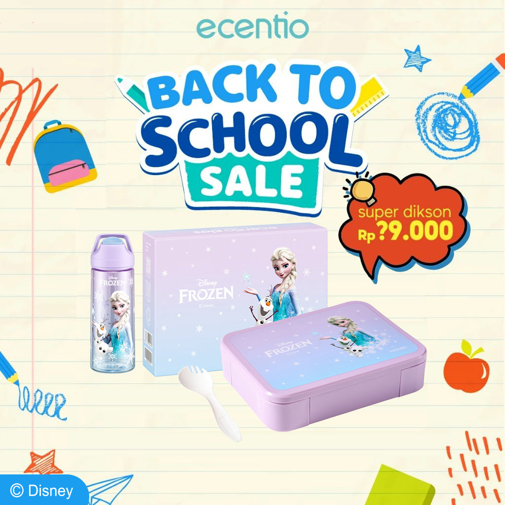 【Orignal】ecentiokids tempat makan anak Disney Elsa Marvel Captain America lucu sekolah BPA free bayi anti tumpah lunch box+botol minum anak set