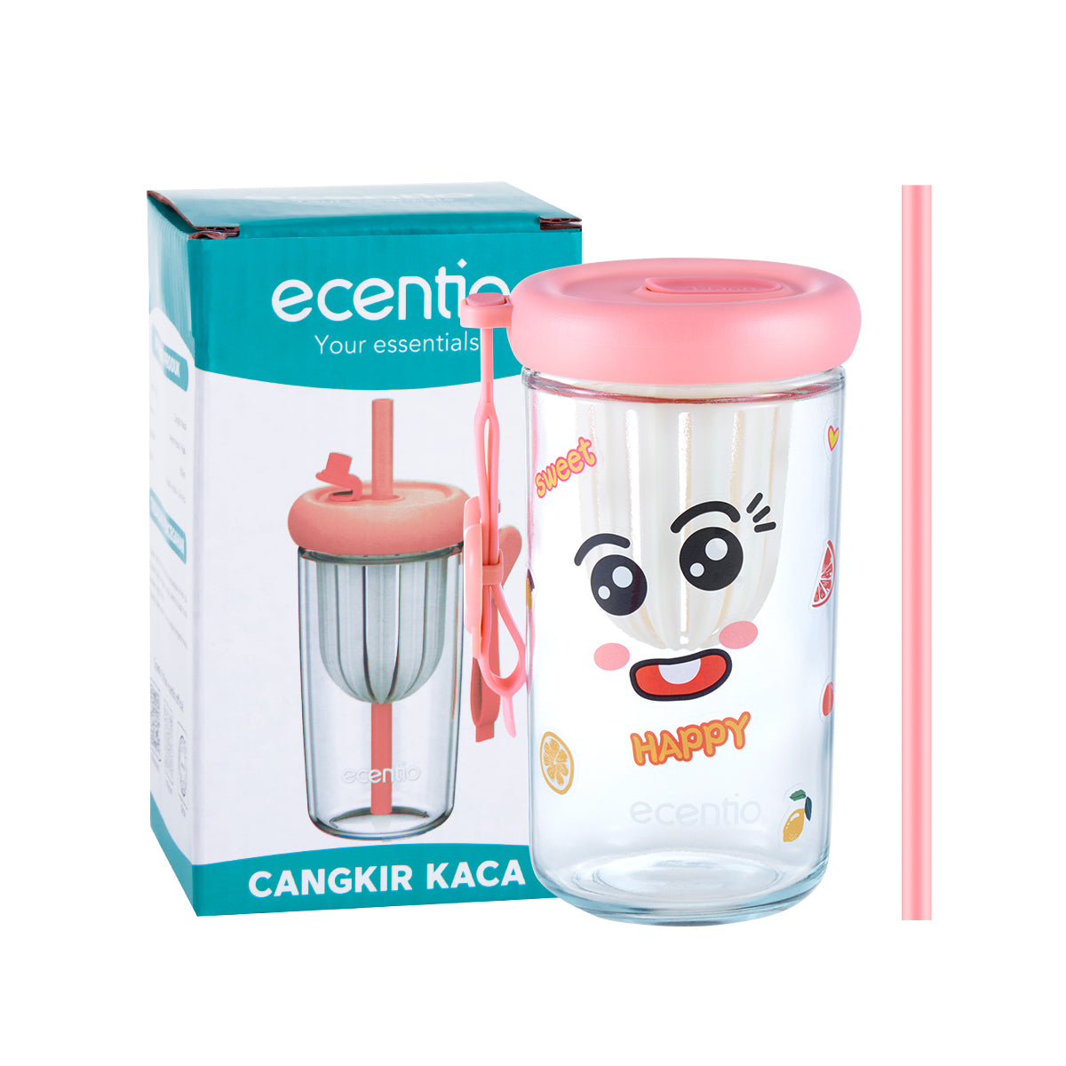 ecentio Botol Minum Tumbler Cangkir kaca Gelas stiker Gelas Minuman 500ml - ecentio