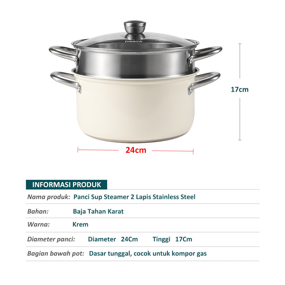 ecentio x Freemir Healthy Cooking Set — Steamer 24cm / Chopper 250ml/Lunch Box set/Botol Aluminium 750ml