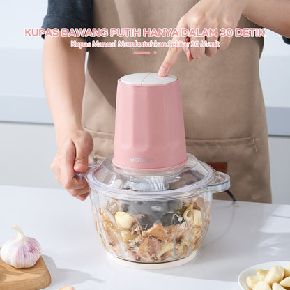 Pre- order ecentio chopper blender bumbu chopper daging kaca 2L 6 pisau spiral food grade, gilingan daging serbaguna untuk dapur rumah tangga, hasil gilingan halus dan cepat