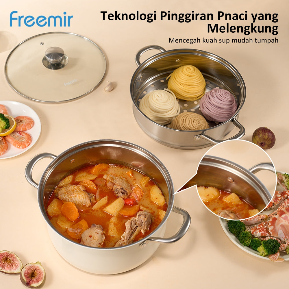 ecentio x Freemir Healthy Cooking Set — Steamer 24cm / Chopper 250ml/Lunch Box set/Botol Aluminium 750ml