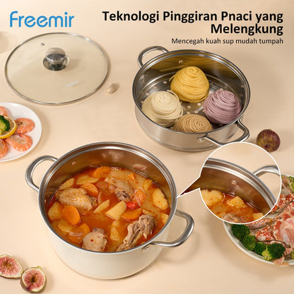 ecentio x Freemir Healthy Cooking Set — Steamer 24cm / Chopper 250ml/Lunch Box set/Botol Aluminium 750ml
