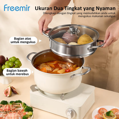 ecentio x Freemir Healthy Cooking Set — Steamer 24cm / Chopper 250ml/Lunch Box set/Botol Aluminium 750ml