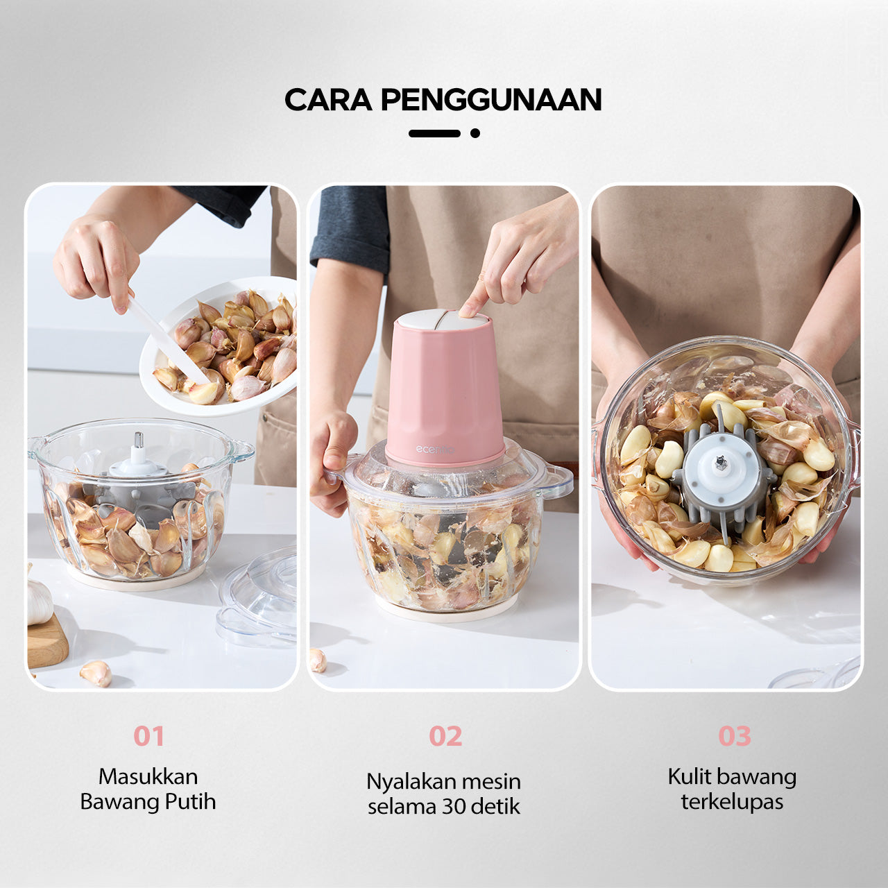 Pre- order ecentio chopper blender bumbu chopper daging kaca 2L 6 pisau spiral food grade, gilingan daging serbaguna untuk dapur rumah tangga, hasil gilingan halus dan cepat